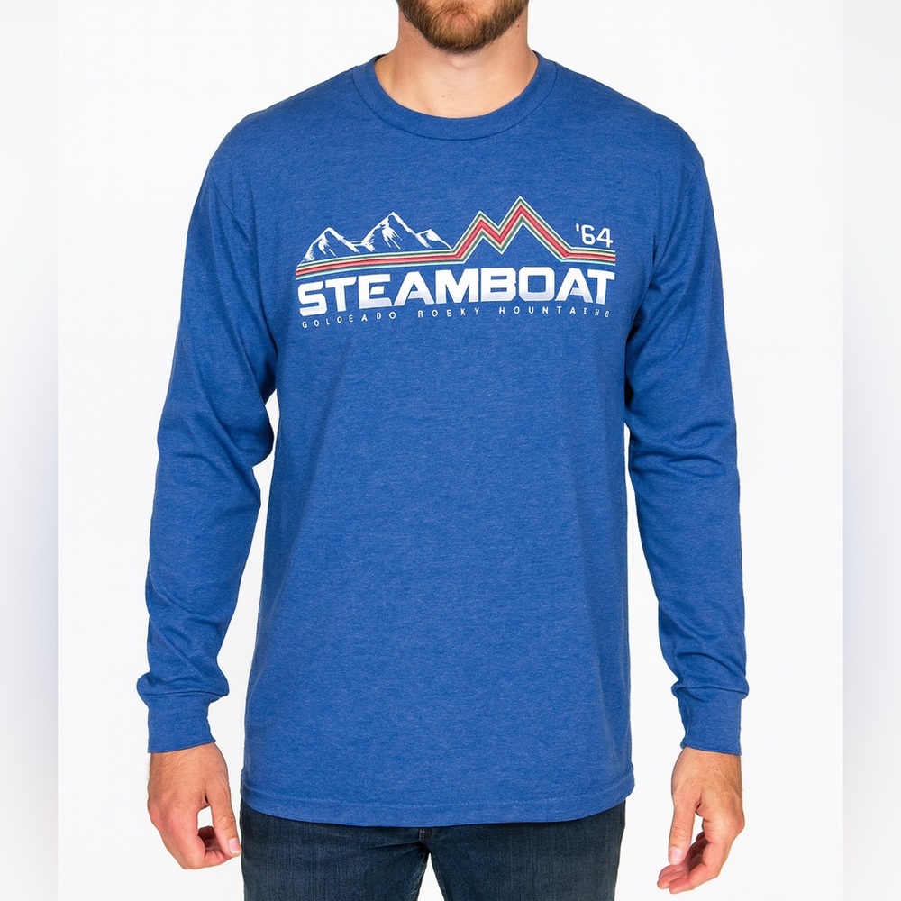 Steamboat Springs Colorado Long Sleeve Tee Blue Mountain Graphic Large